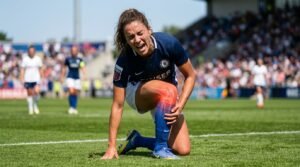 Movimiento de torsión en la rodilla al practicar deporte, causa común de desgarro de menisco.