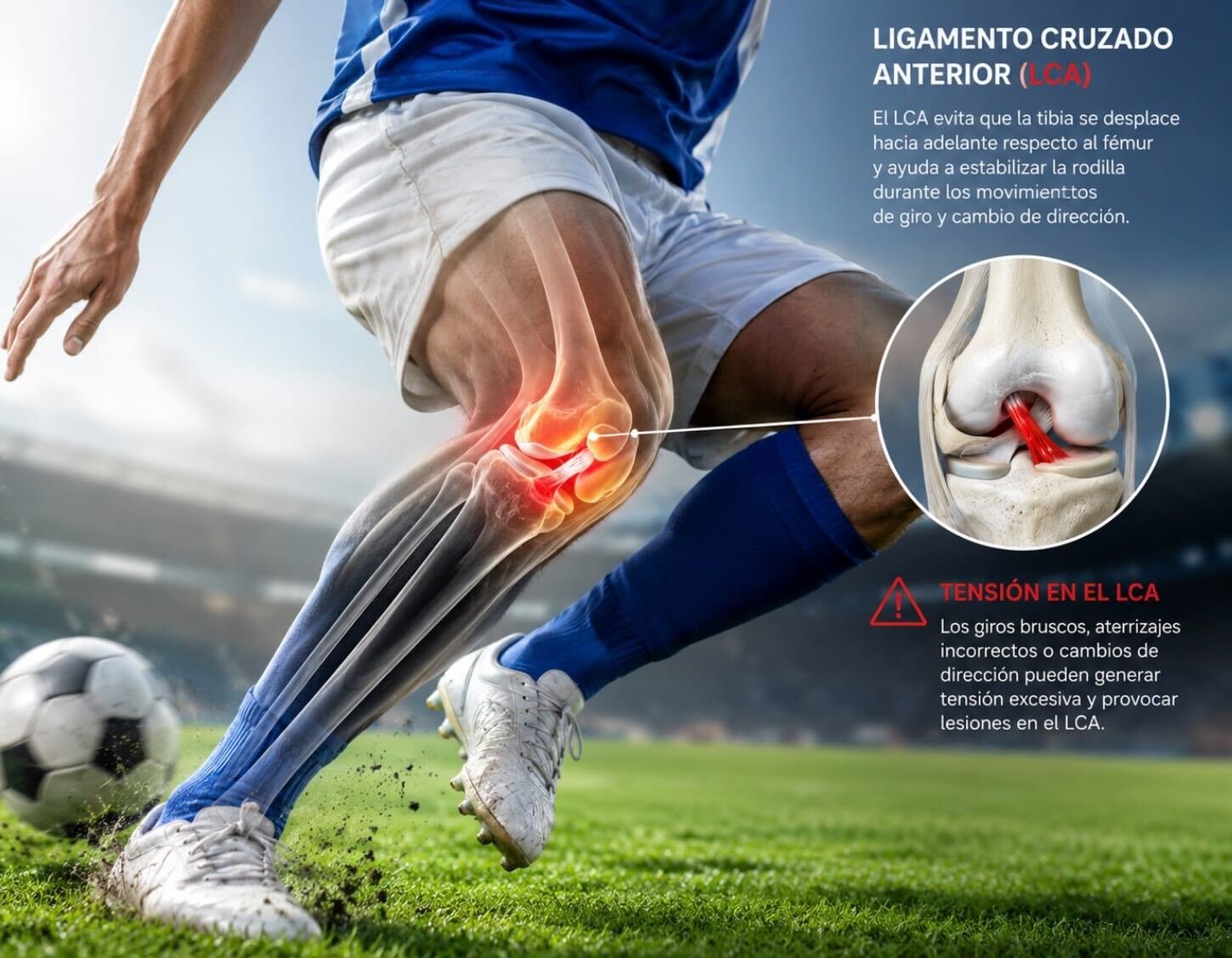 Movimiento brusco en el fútbol que causa rotura del ligamento cruzado anterior