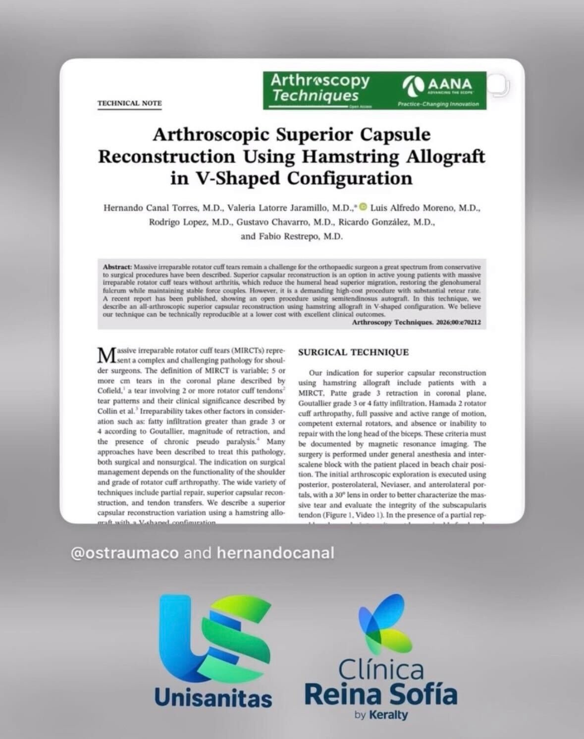 Investigación de cirugía de hombro publicada en Arthroscopy Techniques por médicos de Ostrauma